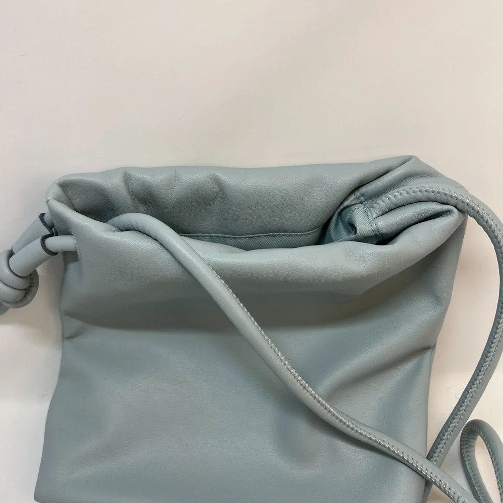 A New Day Light Blue Cinch Top Crossbody Purse‎ Faux Leather Good Condition